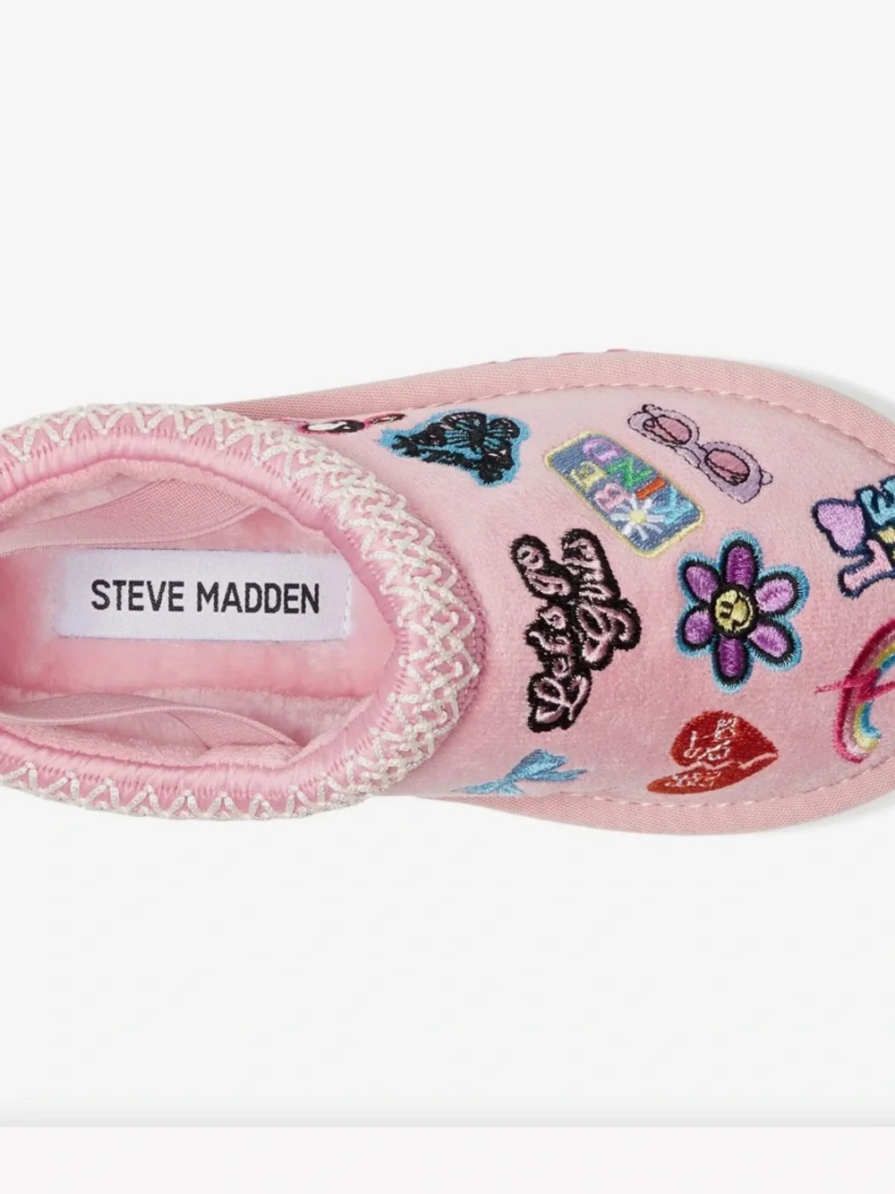 Steve Madden Pink Embroidered Kids Slip-On Slippers
